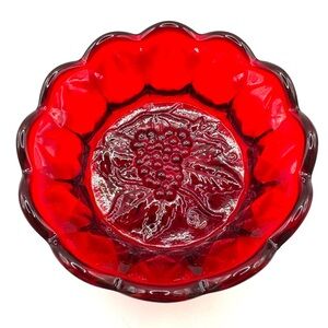 Fenton Red Glass Bowl with Grape Design
